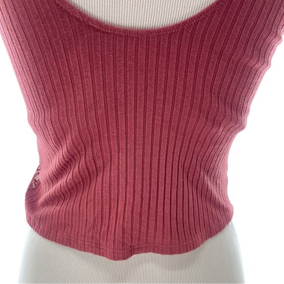 Aerie Lace Deep Plunge Partially Sheer Ribbed Back Bralette Top Size Medium - Picture 6 of 7